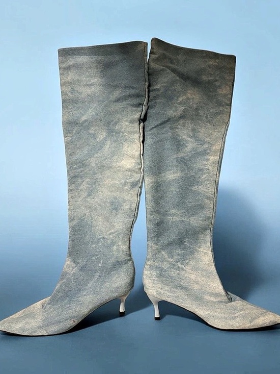 SHEIN Shoes - Blue Pointed Toe Heel Boots US 4